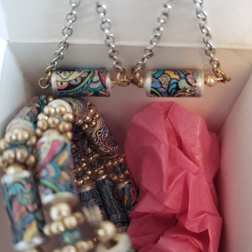 Handmade wrap bracelet and earring set